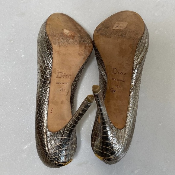 Dior Metallic Peep Toe Snake Skin Heels sz 38.5 - Picture 8 of 9